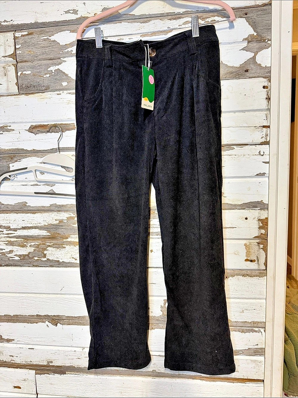 Halara High Waisted Pocket Straight Leg Corduroy Casual Pants Black ((038